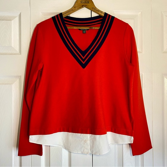 Ralph Lauren Sweaters - Lauren Ralph Lauren Layered Cricket Sweater Top Red White Blue Preppy Large